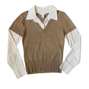Design History Office Siren Anime Vibes Brown Striped Collar Sweater Knit Top